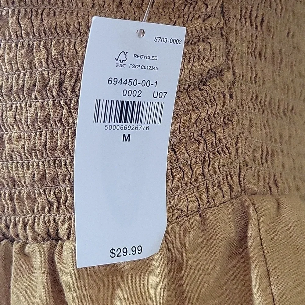 Old Navy Womens Mustard Smocked Linen Blend Puff Sleeve Blouse - Size Medium
